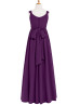 Scoop Neck Purple Pleated Chiffon Long Junior Bridesmaid Dress